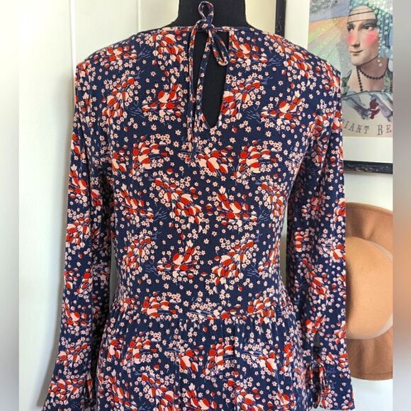 Boden Leaves Floral Preppy Academia Countryside Cottagecore Keyhole Dress 6 - Picture 10 of 14